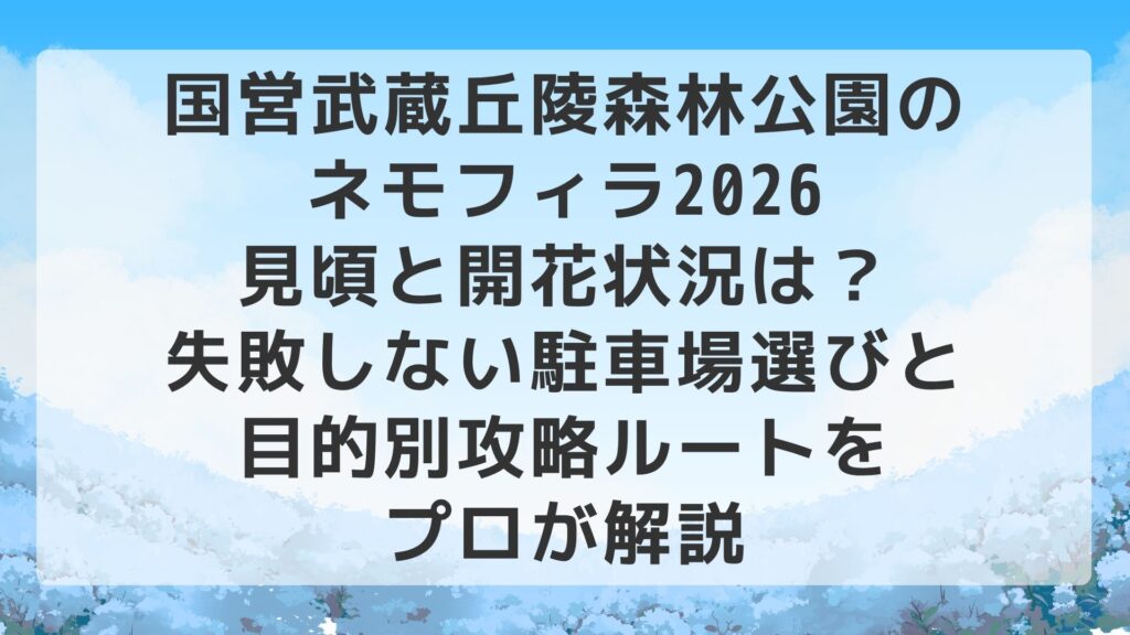 国営武蔵丘陵森林公園のネモフィラ2026｜見頃と開花状況は？失敗しない駐車場選びと目的別攻略ルートをプロが解説