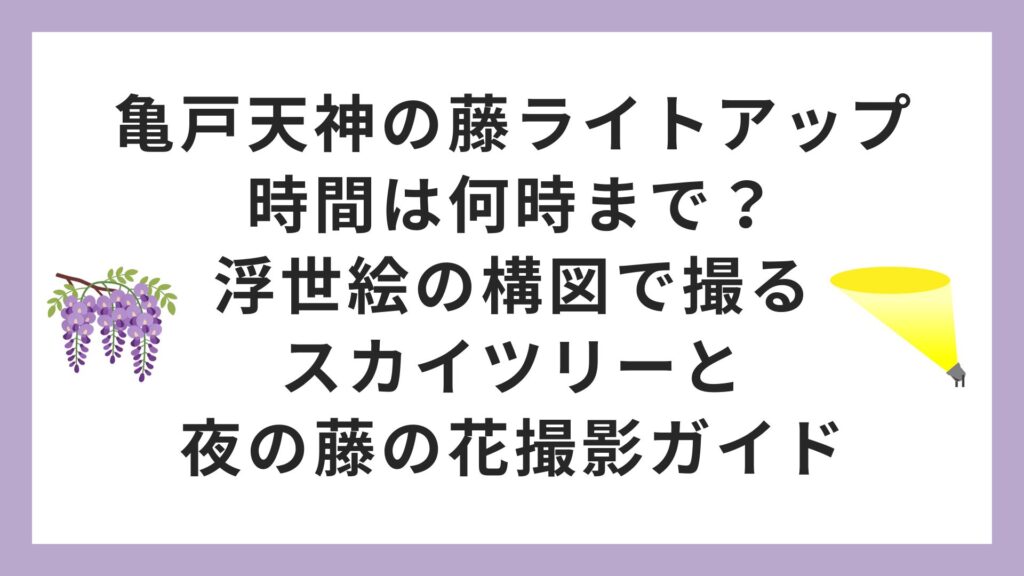 亀戸天神の藤ライトアップ時間は何時まで？浮世絵の構図で撮るスカイツリーと夜の藤の花撮影ガイド